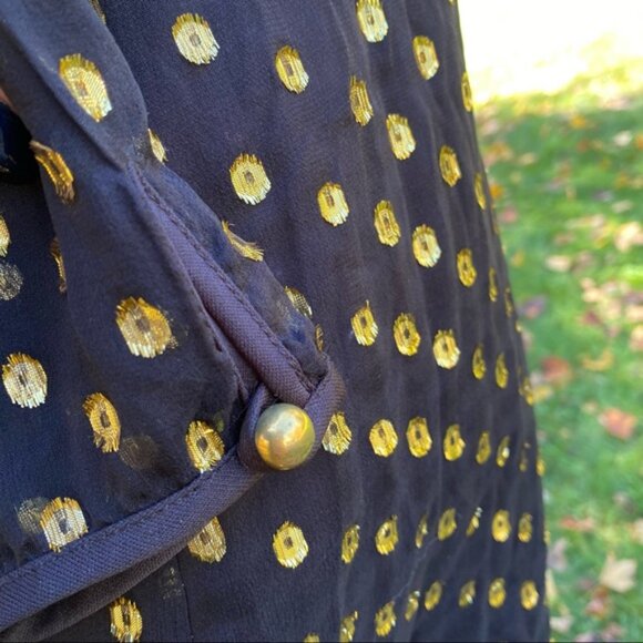 HUNTER DIXON ANTHROPOLOGIE DRESS MINI SHIFT BLACK GOLD METALLIC SILK SIZE 8 - Picture 8 of 11
